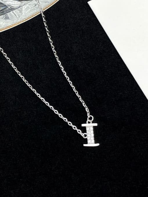 NS1000 [Silver Plated Platinum I] 925 Sterling Silver Cubic Zirconia Letter Minimalist Necklace